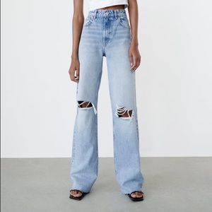 Zara Wide Leg Ripped Jeans
